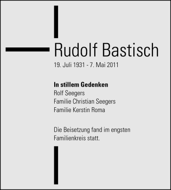 Traueranzeige von Rudolf Bastisch von Rüsselsheimer Echo, Groß-Gerauer-Echo, Ried Echo