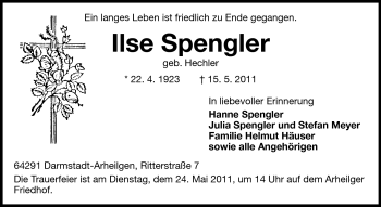 Traueranzeige von Ilse Spengler von Echo-Zeitungen (Gesamtausgabe)