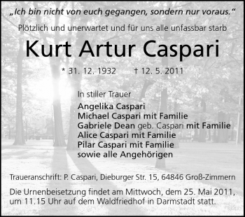 Traueranzeige von Kurt Artur Caspari von Echo-Zeitungen (Gesamtausgabe)