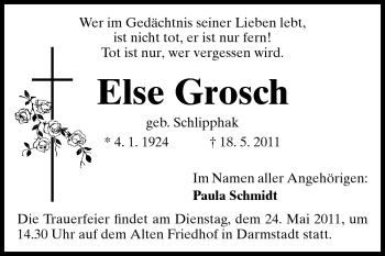 Traueranzeige von Else Grosch von Darmstädter Echo, Odenwälder Echo, Rüsselsheimer Echo, Groß-Gerauer-Echo, Ried Echo