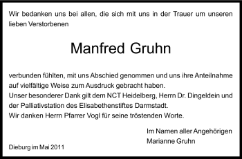 Traueranzeige von Manfred Gruhn von Echo-Zeitungen (Gesamtausgabe)