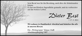 Traueranzeige von Dieter Best von Odenwälder Echo