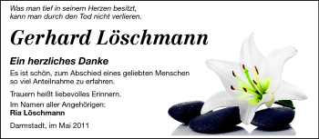 Traueranzeige von Gerhard Löschmann von Darmstädter Echo, Odenwälder Echo, Rüsselsheimer Echo, Groß-Gerauer-Echo, Ried Echo