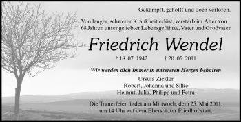 Traueranzeige von Friedrich Wendel von Echo-Zeitungen (Gesamtausgabe)