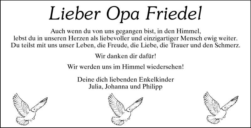  Traueranzeige für Friedrich Wendel vom 23.05.2011 aus Echo-Zeitungen (Gesamtausgabe)
