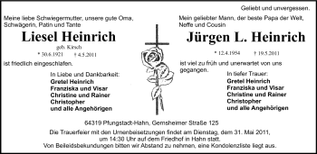 Traueranzeige von Liesel und Jürgen Heinrich von Echo-Zeitungen (Gesamtausgabe)