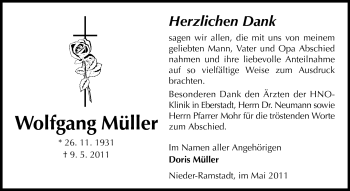 Traueranzeige von Wolfgang Müller von Echo-Zeitungen (Gesamtausgabe)