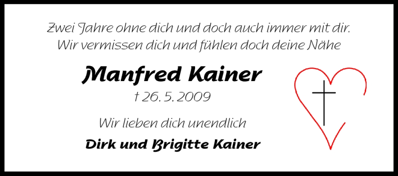  Traueranzeige für Manfred Kainer vom 26.05.2011 aus Odenwälder Echo
