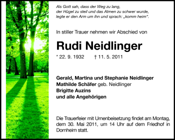 Traueranzeige von Rudi Neidinger von Rüsselsheimer Echo, Groß-Gerauer-Echo, Ried Echo