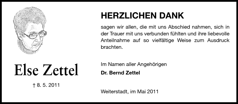  Traueranzeige für Else Zettel vom 28.05.2011 aus Echo-Zeitungen (Gesamtausgabe)