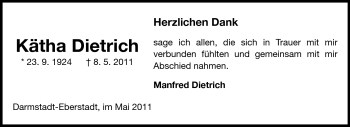 Traueranzeige von Kätha Dietrich von Echo-Zeitungen (Gesamtausgabe)
