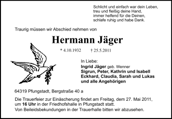 Traueranzeige von Hermann Jäger von Echo-Zeitungen (Gesamtausgabe)