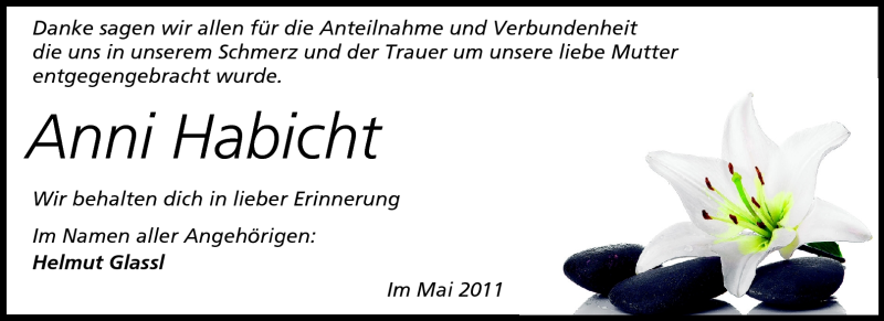  Traueranzeige für Anni Habicht vom 28.05.2011 aus Darmstädter Echo, Odenwälder Echo, Rüsselsheimer Echo, Groß-Gerauer-Echo, Ried Echo