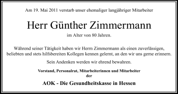 Traueranzeige von Günther Zimmermann von Rüsselsheimer Echo, Groß-Gerauer-Echo, Ried Echo