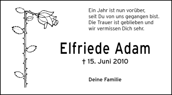 Traueranzeige von Elfriede Adam von Echo-Zeitungen (Gesamtausgabe)