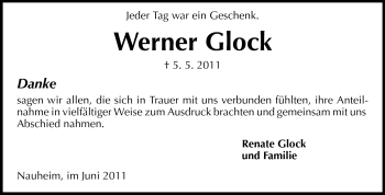 Traueranzeige von Werner Glock von Rüsselsheimer Echo, Groß-Gerauer-Echo, Ried Echo