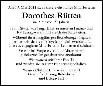 Traueranzeige von Dorothea Rütten von Echo-Zeitungen (Gesamtausgabe)