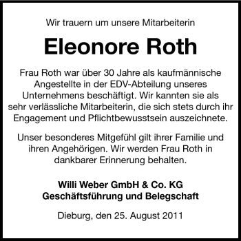 Traueranzeige von Eleonore Roth von Echo-Zeitungen (Gesamtausgabe)
