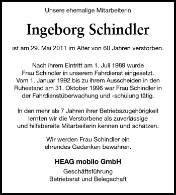 Traueranzeige von Ingeborg Schindler von Echo-Zeitungen (Gesamtausgabe)
