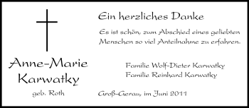 Traueranzeige von Anne-Marie Karwatky von Rüsselsheimer Echo, Groß-Gerauer-Echo, Ried Echo
