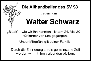 Traueranzeige von Walter Schwarz von Echo-Zeitungen (Gesamtausgabe)