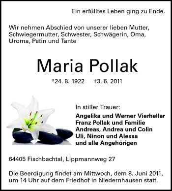 Traueranzeige von Maria Pollak von Echo-Zeitungen (Gesamtausgabe)