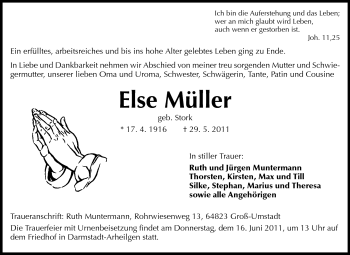 Traueranzeige von Else Müller von Echo-Zeitungen (Gesamtausgabe)