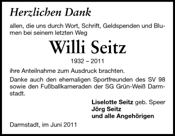 Traueranzeige von Willi Seitz von Echo-Zeitungen (Gesamtausgabe)