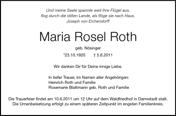Traueranzeige von Marie Rosel Roth von Echo-Zeitungen (Gesamtausgabe)