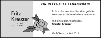 Traueranzeige von Fritz Kreuzer von Rüsselsheimer Echo, Groß-Gerauer-Echo, Ried Echo