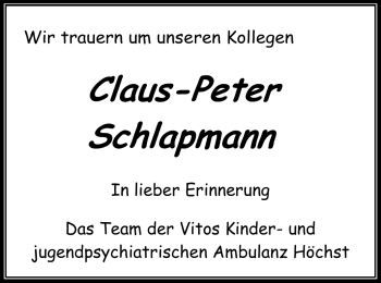 Traueranzeige von Claus-Peter Schlapmann von Odenwälder Echo