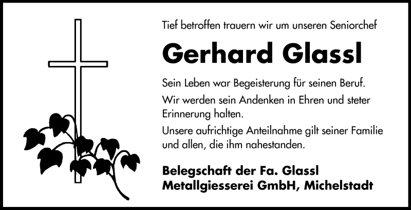  Traueranzeige für Gerhard Glassl vom 10.06.2011 aus Odenwälder Echo
