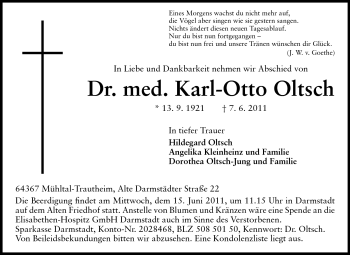 Traueranzeige von Karl-Otto Oltsch von Darmstädter Echo, Odenwälder Echo, Rüsselsheimer Echo, Groß-Gerauer-Echo, Ried Echo