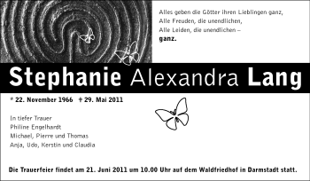 Traueranzeige von Stephanie Alexandra Lang von Echo-Zeitungen (Gesamtausgabe)
