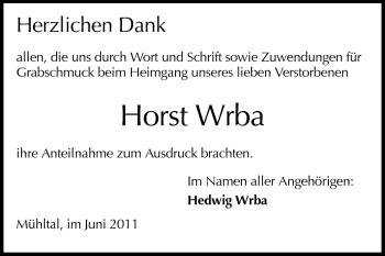 Traueranzeige von Horst Wrba von Echo-Zeitungen (Gesamtausgabe)