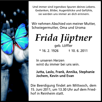 Traueranzeige von Frida Jüptner von Darmstädter Echo, Odenwälder Echo, Rüsselsheimer Echo, Groß-Gerauer-Echo, Ried Echo