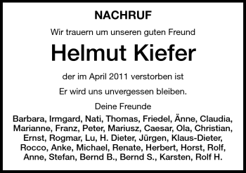 Traueranzeige von Helmut Kiefer von Echo-Zeitungen (Gesamtausgabe)