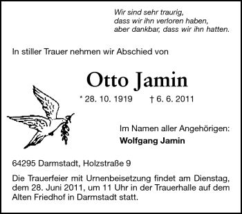 Traueranzeige von Otto Jamin von Echo-Zeitungen (Gesamtausgabe)