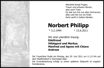 Traueranzeige von Norbert Philipp von Echo-Zeitungen (Gesamtausgabe)