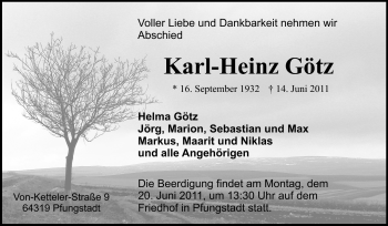 Traueranzeige von Karl-Heinz Götz von Echo-Zeitungen (Gesamtausgabe)