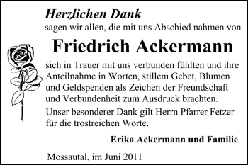 Traueranzeige von Friedrich Ackermann von Echo-Zeitungen (Gesamtausgabe)