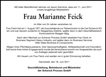 Traueranzeige von Marianne Feick von Echo-Zeitungen (Gesamtausgabe)