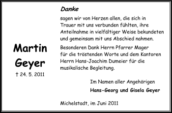 Traueranzeige von Martin Geyer von Odenwälder Echo