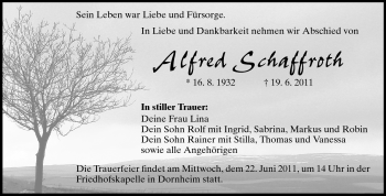 Traueranzeige von Alfred Schaffroth von Rüsselsheimer Echo, Groß-Gerauer-Echo, Ried Echo