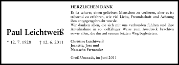Traueranzeige von Paul Leichtweiß von Darmstädter Echo, Odenwälder Echo, Rüsselsheimer Echo, Groß-Gerauer-Echo, Ried Echo