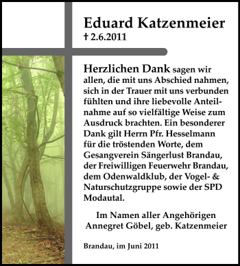 Traueranzeige von Eduard Katzenmeier von Echo-Zeitungen (Gesamtausgabe)