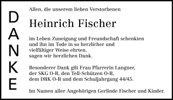 Traueranzeige von Heinrich Fischer von Echo-Zeitungen (Gesamtausgabe)