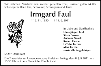 Traueranzeige von Irmgard Faul von Echo-Zeitungen (Gesamtausgabe)