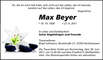 Traueranzeige von Max Beyer von Rüsselsheimer Echo, Groß-Gerauer-Echo, Ried Echo
