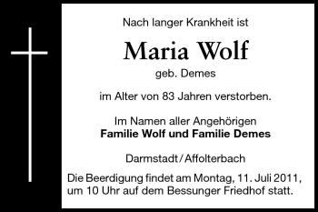 Traueranzeige von Maria Wolf von Echo-Zeitungen (Gesamtausgabe)